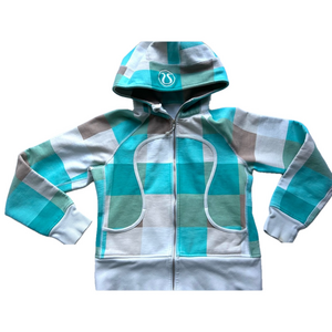 Lululemon SCUBA hoodie blue white checker  pattern print 8 sweater zip big hood